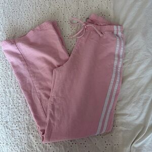 Pink sweat pants with white stripe